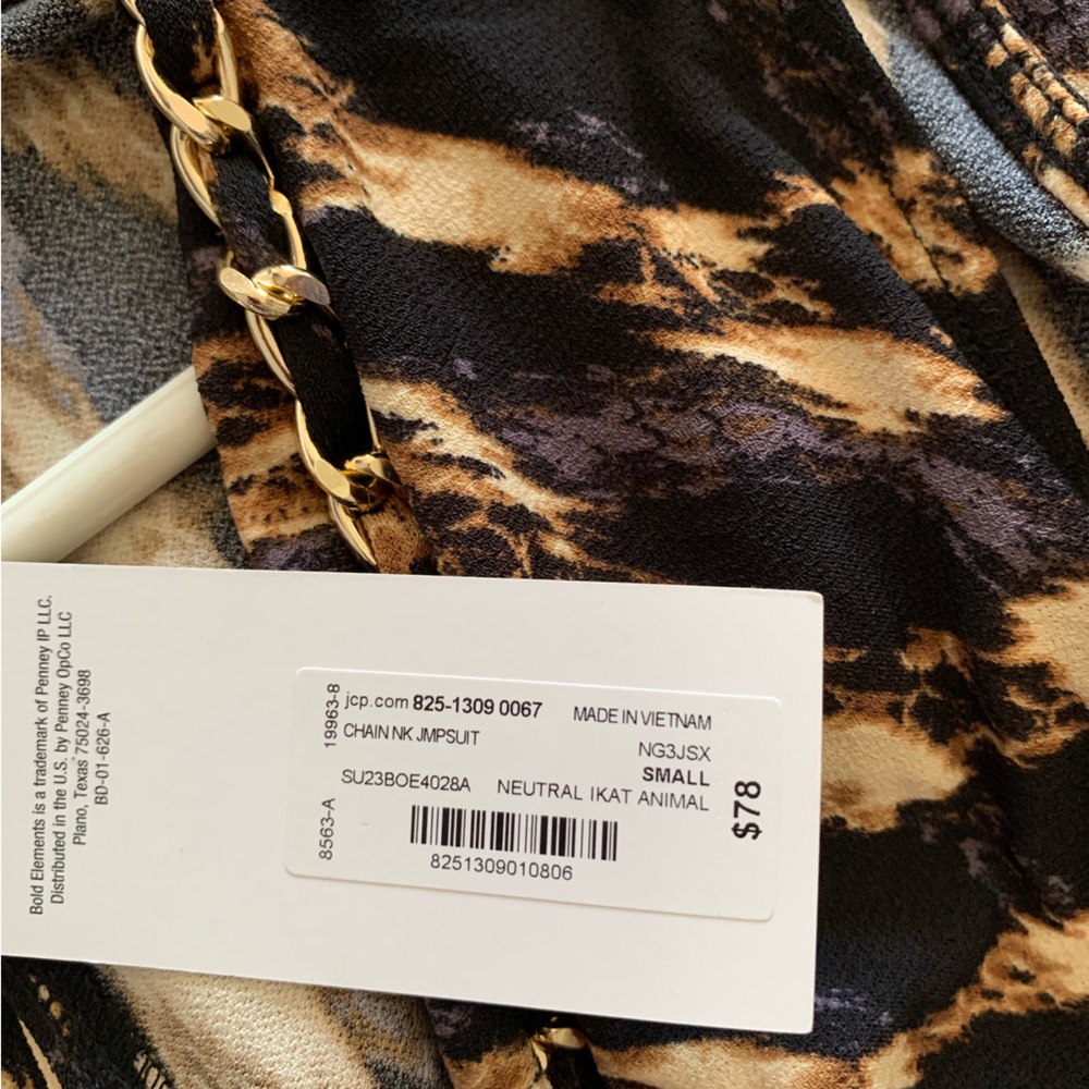 Bold Elements Black IKAT Print Jumpsuit Sz Sm Stretchy Party Girls Night Out - Picture 2 of 7